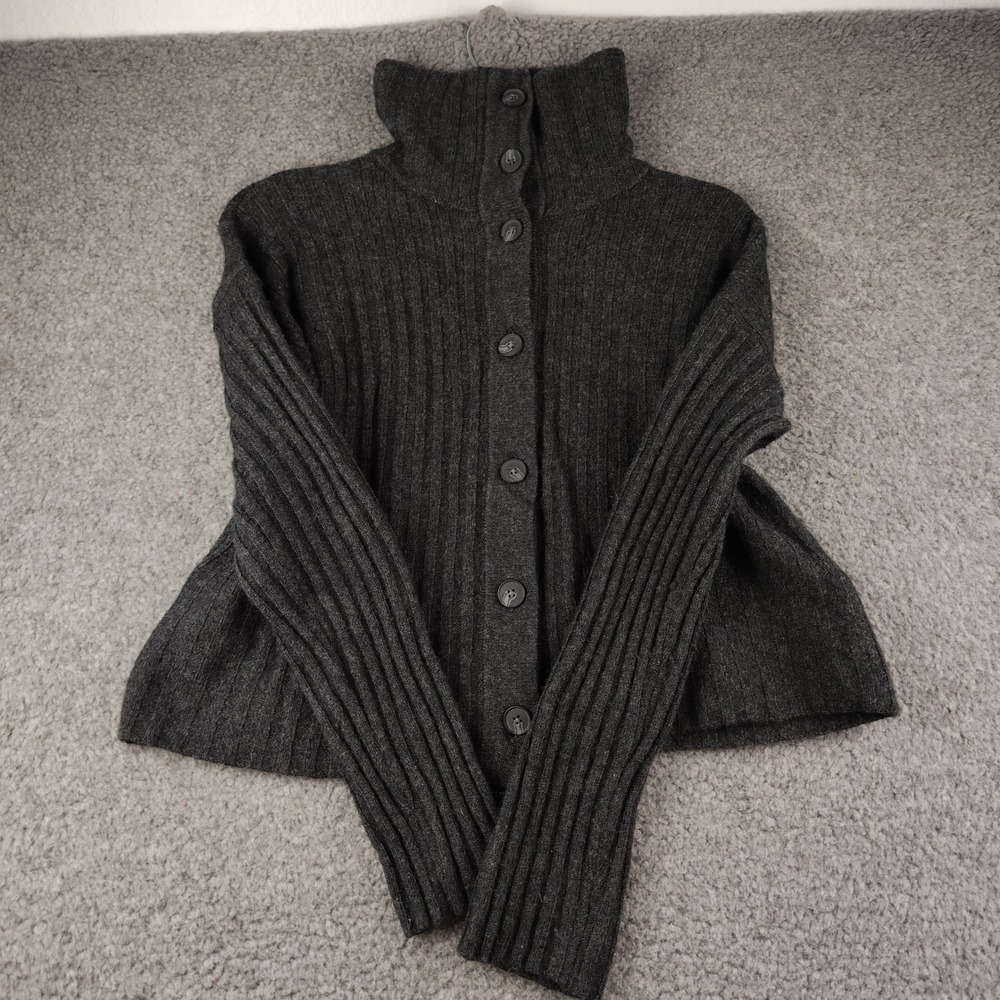 Madewell Wool Blend Cardigan Crop Sz Medium Ribbed High Neck Grey Button Up EUC